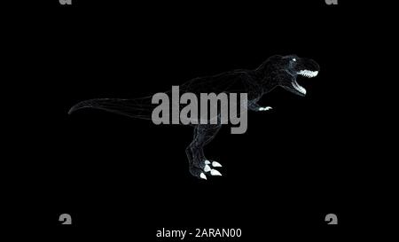 Dinosauro Trex ologramma Wireframe. Bel rendering 3D su sfondo nero Foto Stock