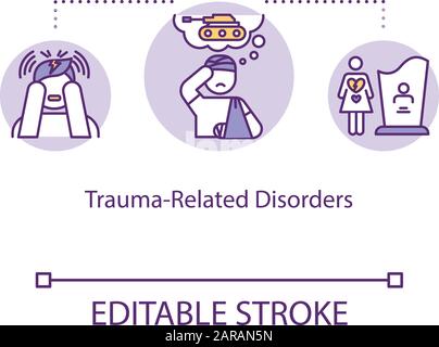 Icona del concetto di disturbi correlati al trauma. Immagine sottile della malattia mentale. Problemi psicologici. Stress post traumatico. Outl. Isolato da vettore Illustrazione Vettoriale