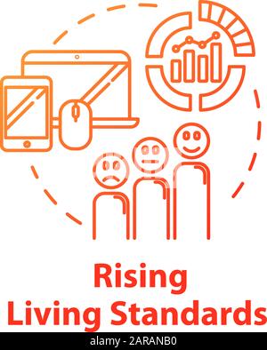 Icona del concetto di standard di vita in aumento. Livello di beni e servizi. Mercato industriale. Disparità di classe. Immagine sottile della linea di concetto di qualità della vita. Ve Illustrazione Vettoriale
