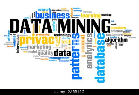 Data mining - online la raccolta di informazioni e di tecnologia di storage concetto. Word cloud. Foto Stock