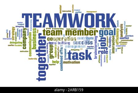 I problemi di lavoro del team aziendale e i concetti di illustrazione del cloud Word. Concetto di collage di parole. Foto Stock