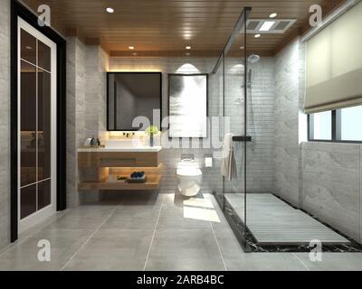 3D render di bagno moderno Foto Stock