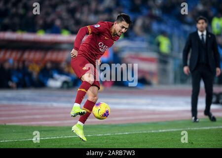 Roma, Italia. 26th Gen 2020. Cengiz Al Via di AS Roma durante la Serie UNA partita tra Roma e Lazio allo Stadio Olimpico, Roma, Italia, il 26 gennaio 2020. Foto Di Giuseppe Maffia. Credit: Uk Sports Pics Ltd/Alamy Live News Foto Stock