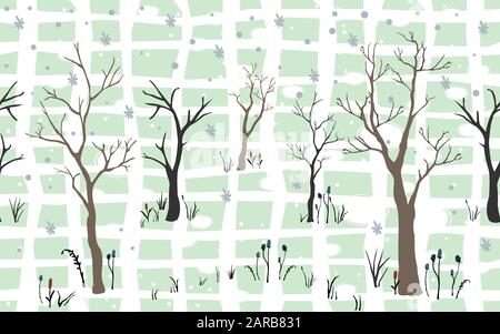 Sagome di alberi su sfondo sottile. Modello ad albero. Illustrazione Vettoriale Illustrazione Vettoriale