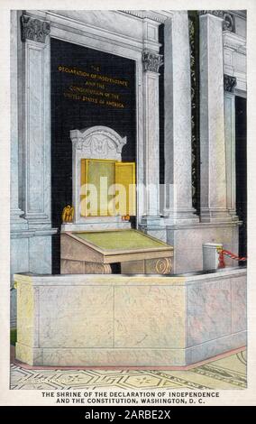 Washington D. C., USA - Santuario della Dichiarazione di Indipendenza e della Constizione nella Sala del marmo della Biblioteca del Congresso. Data: Circa 1930s