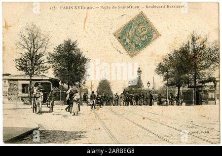 La porte de St Ouen, Boulevard Bessieres, al confine tra il 17° e il 18° arrondissement, Parigi, Francia. Era un cancello del muro di Thiers del XIX secolo e diede anche il nome a una stazione della metropolitana (aperta nel 1911). Foto Stock