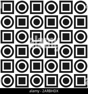 Modello di stock geometrico vettoriale senza cuciture di cerchi e quadrati di diverse dimensioni per tessuti, imballaggi, stampa su carta, sfondi semplici e testo Illustrazione Vettoriale