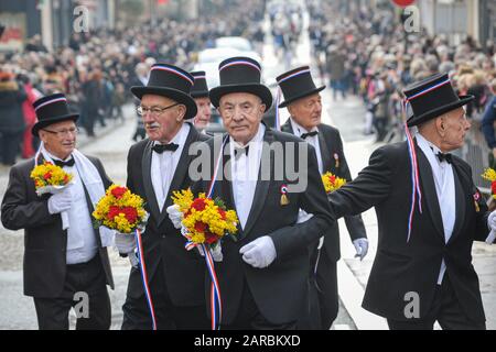 26 Gennaio 2020, Villefranche-Sur-Saône, Auvergne-Rhône-Alpi, Francia. Giorno del conscript. Festa annuale che è una tradizione a Villefranche-sur-Saôn Foto Stock