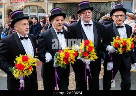 26 Gennaio 2020, Villefranche-Sur-Saône, Auvergne-Rhône-Alpi, Francia. Giorno del conscript. Festa annuale che è una tradizione a Villefranche-sur-Saôn Foto Stock