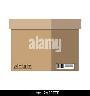 Carico. Scatole di cartone con segni fragili e nastro adesivo. In Movimento. Illustrazione del vettore Illustrazione Vettoriale