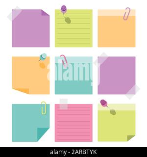 Set di note di carta adesive con spazio vuoto per testo, illustrazione vettoriale Illustrazione Vettoriale