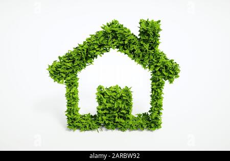il 3d isolato rende il simbolo della casa a foglia naturale con sfondo bianco Foto Stock