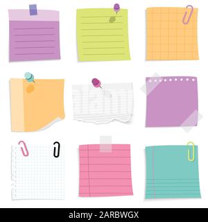Set di note di carta adesive con spazio vuoto per testo, illustrazione vettoriale Illustrazione Vettoriale