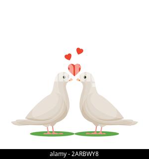 Due colombe bianche innamorate. Uccelli d'amore. Piccioni. Illustrazione vettoriale per San Valentino. Illustrazione Vettoriale