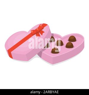 Carino cartone animato a forma di cuore rosa scatola di cioccolato. Illustrazione vettoriale per San Valentino. Illustrazione Vettoriale