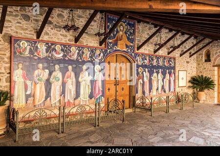 Kalabaka, Grecia. All'interno del Grande Meteoron (Megalo Meteoro), un monastero bizantino di Meteora Foto Stock