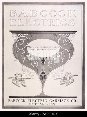 Babcock Electric Carriage Company, catalogo di auto elettriche d'epoca, illustrazione della pagina del titolo 1909 Foto Stock