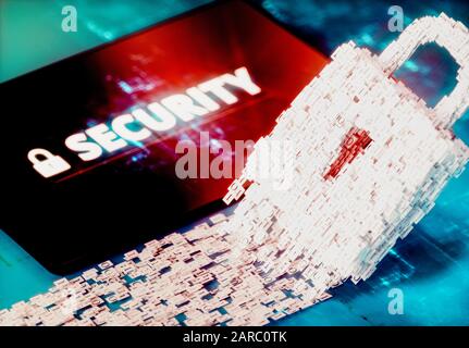 Concetto di sicurezza nel cyberspazio. immagine generata dal computer 3d. Foto Stock