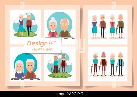sei disegni di personaggi nonni Illustrazione Vettoriale