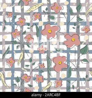 Carino Seamless sfondo con fiori e foglie. Illustrazione Vettoriale. Illustrazione Vettoriale
