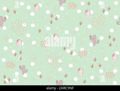 Seamless girlish pattern con cactus, cuori e punti su sfondo bianco. Illustrazione Vettoriale Illustrazione Vettoriale