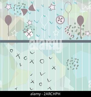 Carino Girlish telaio con palloncini, archi, dono, pulsante a stelle e strisce. Ottimo per l'arte al muro, scrapbook, notebook, grande per wall art design, coperte, Illustrazione Vettoriale