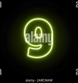 Neon numero 9 su nero Illustrazione Vettoriale