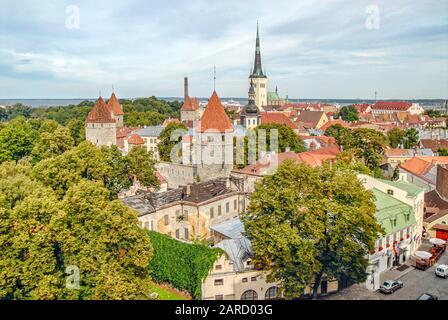 Vista della storica città vecchia di Tallinn, Estonia Foto Stock