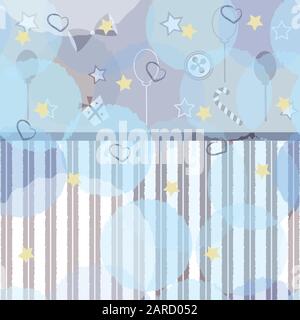 Carino Girlish telaio con palloncini, archi, dono, pulsante a stelle e strisce. Ottimo per l'arte al muro, scrapbook, notebook, grande per wall art design, coperte, Illustrazione Vettoriale