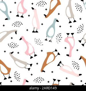 Modello senza cuciture con simpatico e divertente oink e oche grigie Illustrazione Vettoriale