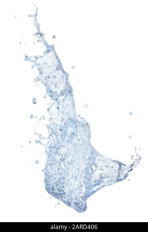 Volare acqua schizzi vicino. Isolato su bianco, tracciato di ritaglio incluso Foto Stock