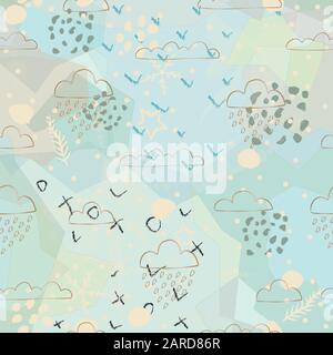 Carino il Cloud seamless Pattern. Scandinavian disegnati a mano stile. Giorno di pioggia. Illustrazione Vettoriale