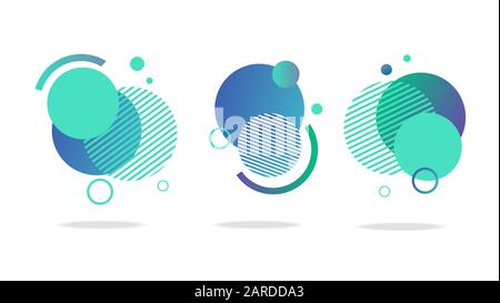 Set di badge astratti rotondi, icone o forme in colori menta, verde e blu. Illustrazione Vettoriale