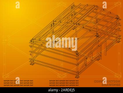 Edificio. Costruzioni metalliche. Struttura volumetrica. Arancione Illustrazione Vettoriale