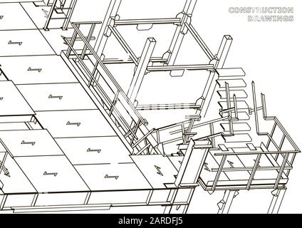 Edificio. Costruzioni metalliche. Costruzioni volumetriche. 3D Illustrazione Vettoriale