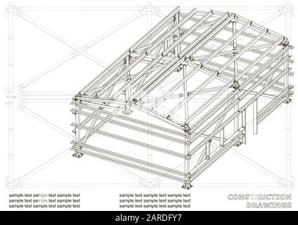 Edificio. Costruzioni metalliche. Struttura volumetrica Illustrazione Vettoriale