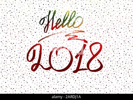 Ciao 2018. Nuovo Anno 2018. Biglietto d'auguri di Capodanno, copertina, banner. Neve. Olografica Bianca Illustrazione Vettoriale