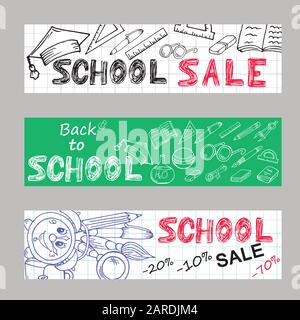 Banner Internet. Ritorno a scuola. Vendita scolastica Illustrazione Vettoriale