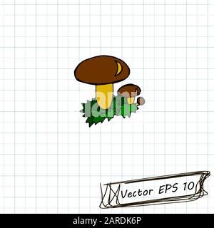 Stile del disegno dei bambini. Disegno di Doodle su un foglio di taccuino. Funghi Illustrazione Vettoriale
