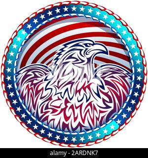 L'aquila americana nella medaglia della bandiera delle stelle e Delle Strisce; il simbolo nazionale degli Stati Uniti per un disegno del giorno di indipendenza; Eps8 Illustrazione Vettoriale