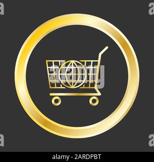 E-commerce icona in oro. Tutti gli oggetti e lo sfondo sono in livelli diversi. Illustrazione Vettoriale