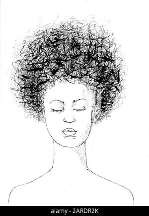 Ragazza nera con disegno di capelli afro. Foto Stock