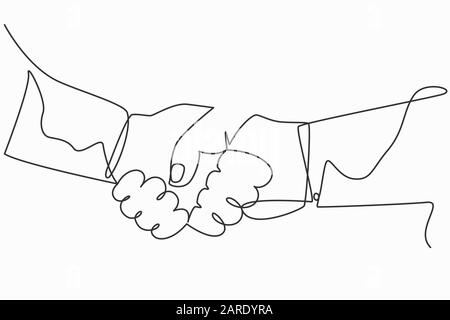 Handshake continuo disegno vettoriale a una linea. Concetto di accordo commerciale. Illustrazione del vettore di partnership commerciale. Illustrazione Vettoriale