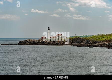 Faro di Portland Head con luce, Portland, Maine, U.S.A. Foto Stock