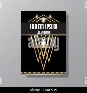 Art Deco elegante modello di pagina, stile Gatsby per il web e per la stampa, con sole luna e stelle vintage pattern con linee geometriche. Design moderno per invit Illustrazione Vettoriale