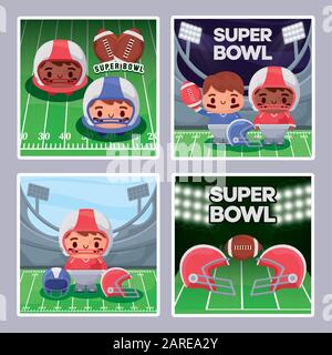 Design dei giocatori, Super Bowl american football sport hobby concorrenza gioco attrezzature di allenamento tournement e giocare tema Vector illustrazione Illustrazione Vettoriale