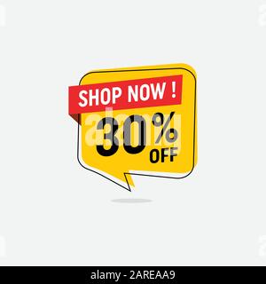 Sconto del 30%, badge vettore di vendita per etichette, simboli di vendita percentuale, etichette, adesivi Web, banner di firma origami sconto, etichette di vendita e sconto, icona prezzo off tag Illustrazione Vettoriale