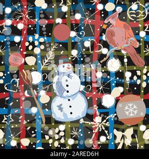 Seamless Pattern invernale con decorazioni di Natale. illustrazione vettoriale. Illustrazione Vettoriale