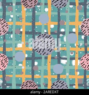 Carino Seamless Pattern con sfere colorate su carta sfondo con strisce. Disegnato a mano. illustrazione vettoriale. Illustrazione Vettoriale