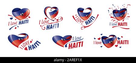 Bandiera nazionale di Haiti a forma di cuore e l'iscrizione mi piace Haiti. Illustrazione del vettore Illustrazione Vettoriale